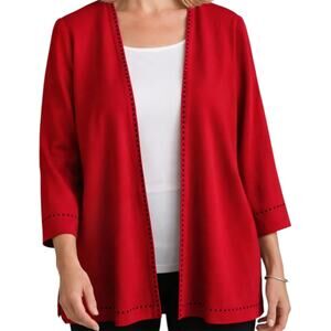 VTG Misook Open Cardigan Sweater 80s 3/4 Sleeve 100% Acrylic Red Large